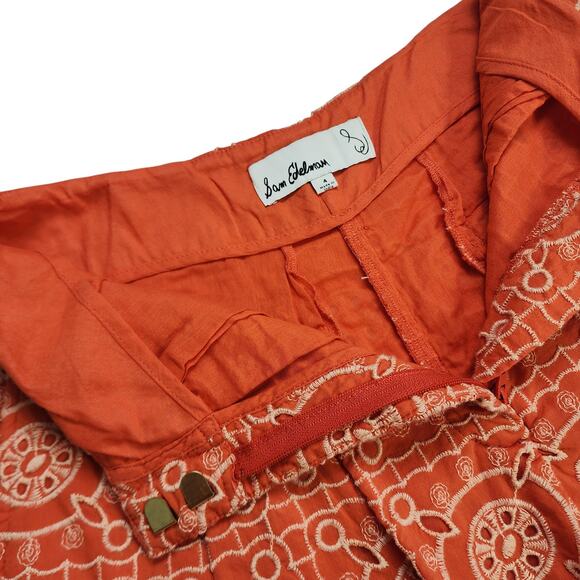 Sam Edelman Womens Romy Short Size 4 Orange White Eyelet Lace High Rise *NO BELT - Picture 7 of 12